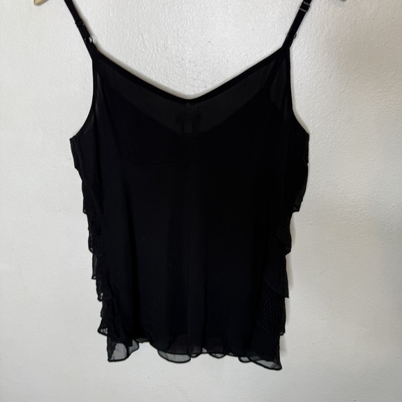 Ann Taylor Silk Ruffle Tank Top‎ Black Whimsigoth Y2K Lined Womens Medium - Picture 4 of 6